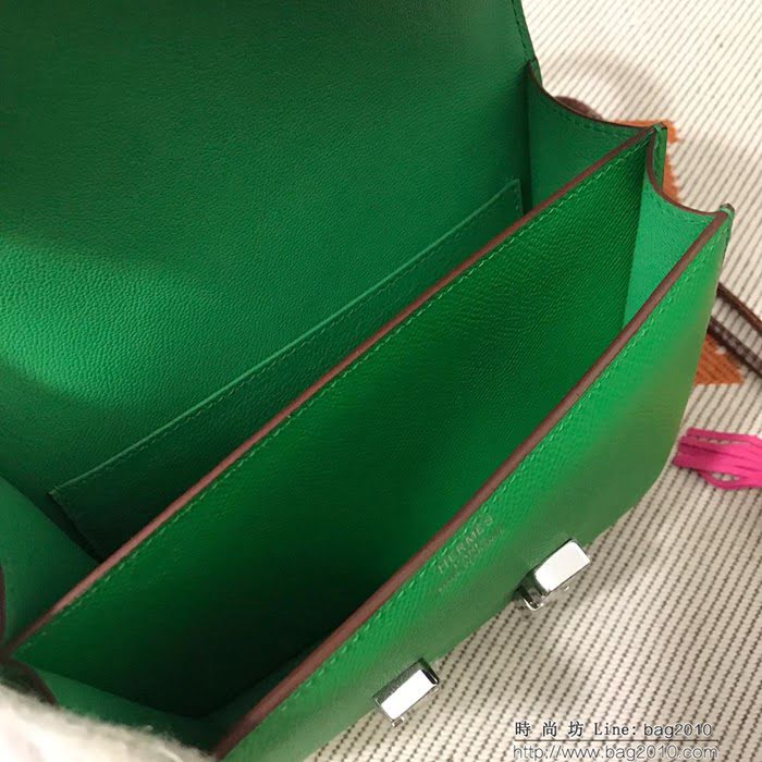 HERMES愛馬仕 H空姐包 進口原廠EP皮 頂級蜜蠟製作 街拍必備單品 竹子綠金銀 單肩斜挎包  Ama1558